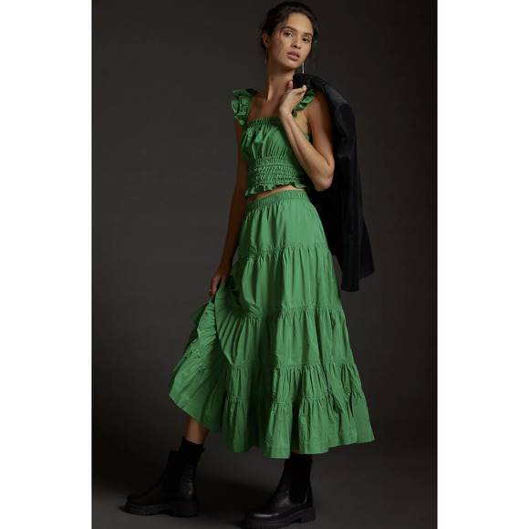 NEW Anthropologie Maeve Green Smocked Taffeta Tank - Size 4 - Picture 2 of 6